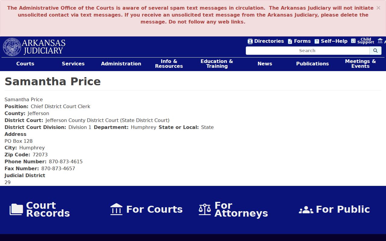 Official department clerk contact for Jefferson County Humphrey court docket records