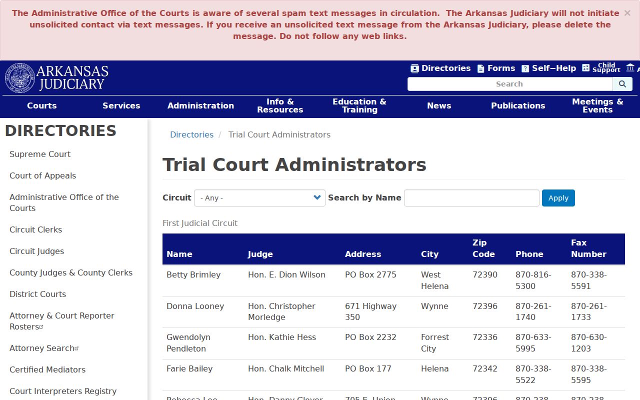 Jefferson County court calendar administrator directory