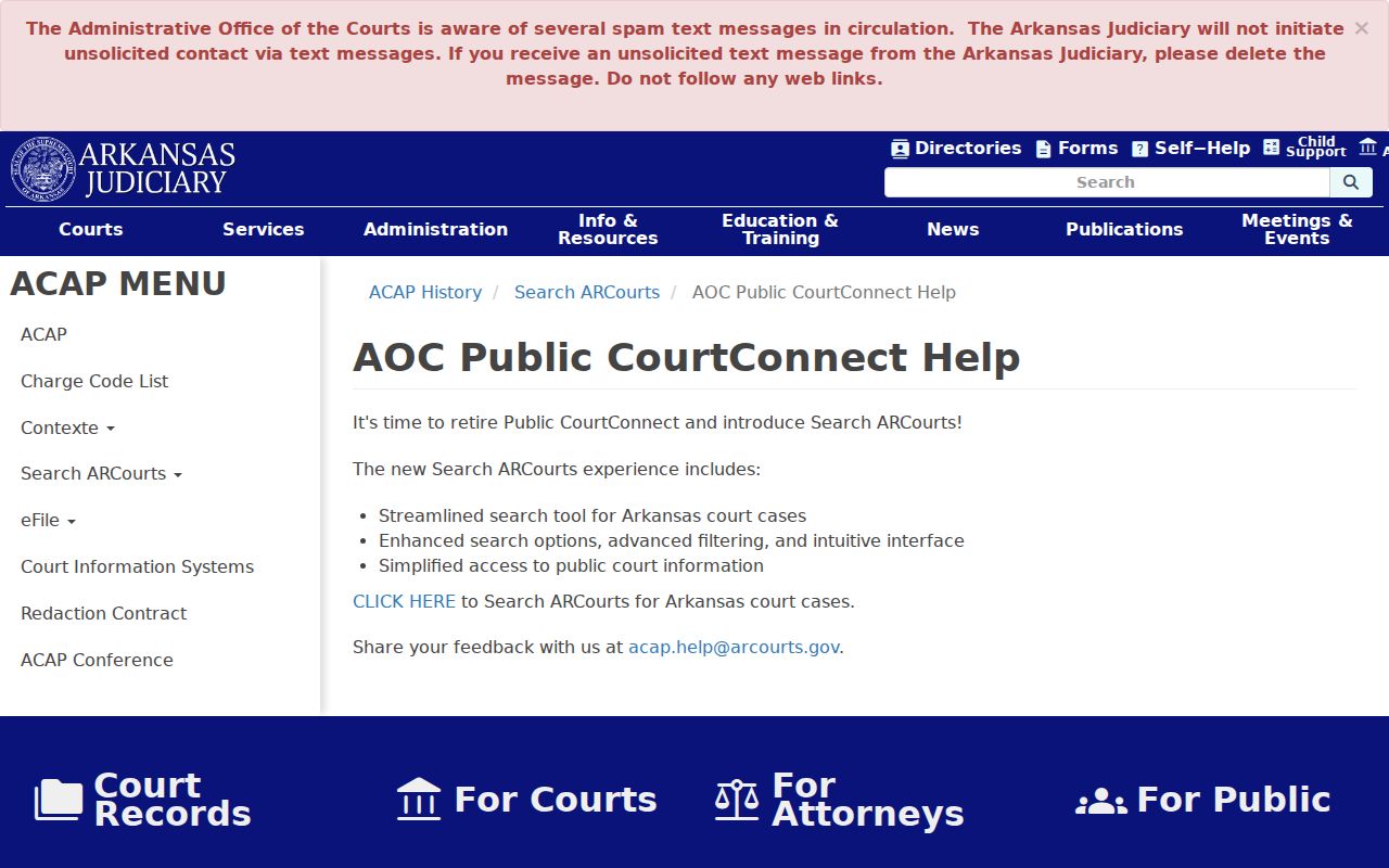 Arkansas Judiciary CourtConnect transition help for Jefferson County case searches