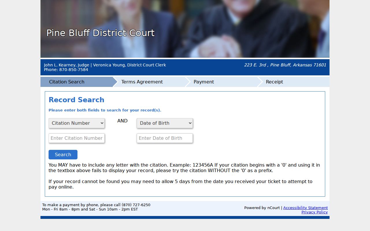 Pine Bluff traffic ticket lookup for the Pine Bluff court docket