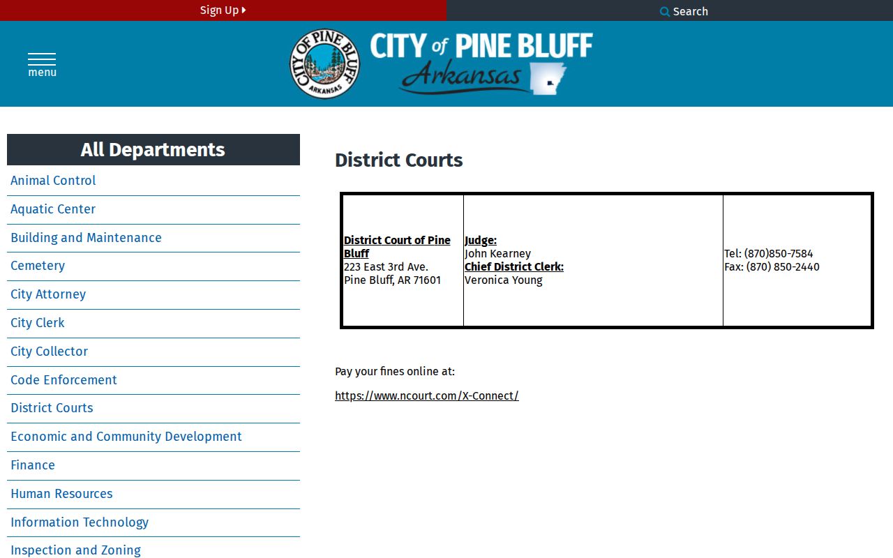Pine Bluff court docket information from the official District Court page