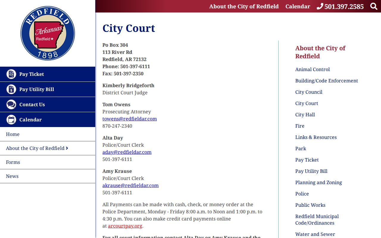 Official Redfield city court source for Redfield court docket records