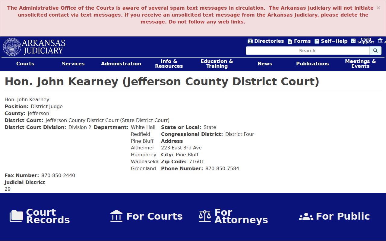District Court judicial source connected with White Hall court docket administration